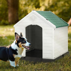 Plastic Dog House Indoor for Small Dogs, Insulated Dog House Outdoor Puppy Shelter, 32.5 Inch Weather & Water Resistant Pet Crate with Air Vents and Elevated Floor, Forest Green