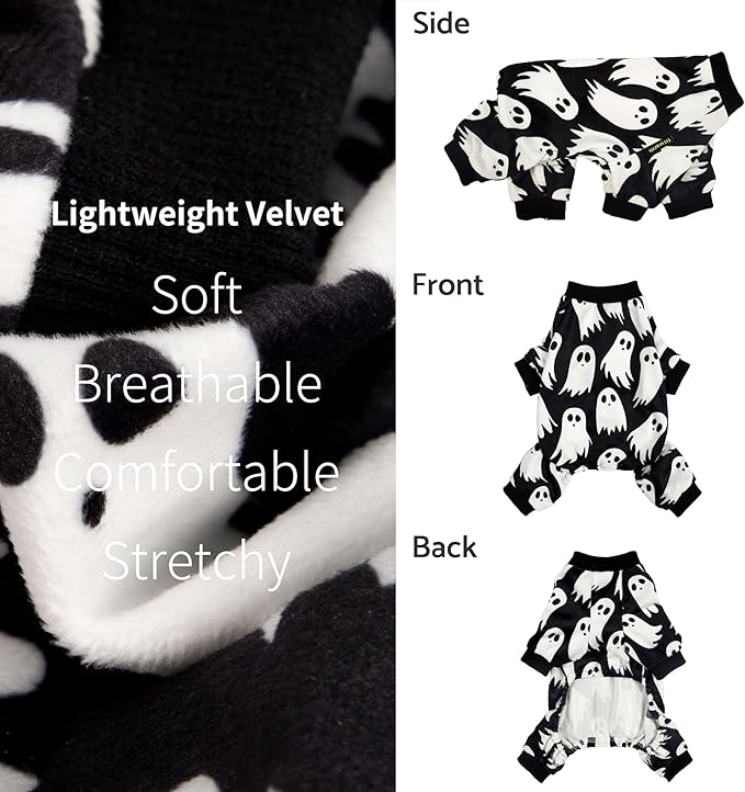 Fitwarm Halloween Ghost Dog Pajamas, Funny Halloween Costumes for Dogs, Fleece Dog Onesie with Feet, Doggy Clothes for Small Dogs Boy Girl, Pet Apparel, Black, White, XL