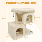PETSITE 25.5-inch Small Cat Tree, Modern Multi-Level Cat Tower with 2 Comfy Condos, Sisal Scratching Posts, Large Plush Top Perch, and Anti-Tipping Kits, Ideal for Indoor Cats and Kittens (Beige)
