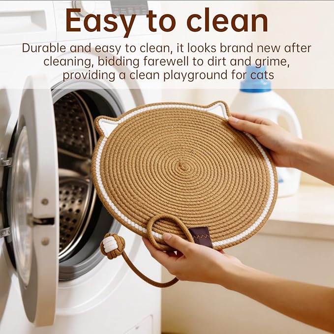 Cat Scratcher Mat, Natural Cotton Rope Cat Scratch Pad, 16.54'' Round Horizontal Floor Cat Scratching Pads for Indoor Cats, Cat Furniture Protector for Wall, Couch, Carpets, Sofas (White, Large)