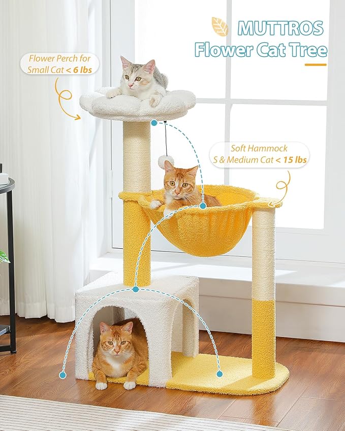 Cute Cat Tree with Flower Top Bed - Cloud Scratching Posts, Cactus Cat Litter Scoop with 2 Replaceable Compostable Scoops