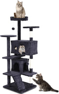 54" Cat Tree, Cat Tower for Indoor Cats, Cat Jumping Platform & Cat Scratching Post, Cat Condo with Spacious Cat Bed Cave & Hidden Space, Dark Gray