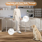 Full Metal Freestanding Dog Gate with Door, 32''Height Foldable Pet Dog Fence for Indoor & Outdoor, 8 Panels Extra Wide Free Standing TallDog Gates for Doorways,House,Stairs,Porch,Deck,Yard