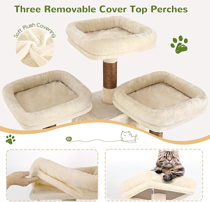 Globlazer 83 in Multi-Level Large Cat Tree Tower with Larger Cat Condo Furniture with Hammock/Cozy Pussycat Perches/Sisal Scratching Posts/Pet House/Wide Base, Beige