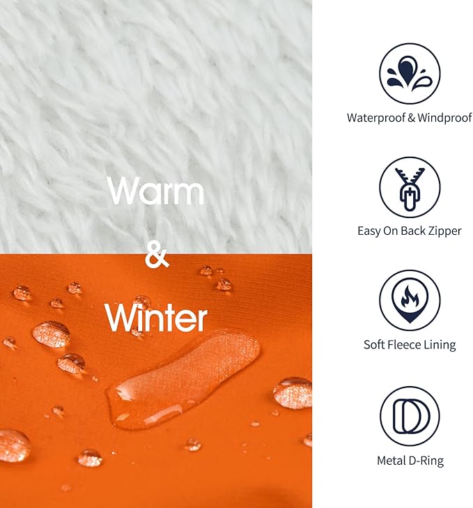 IECOii Warm Small Dog Coat Harness with D Ring -Orange,Small- Zip Small Dog Jacket Winter Reflective, Fleece Lined Dogs Snowsuit Snow Jacket,Pet Clothes for Small Dogs Yorkshire Terrier Bichon Shih
