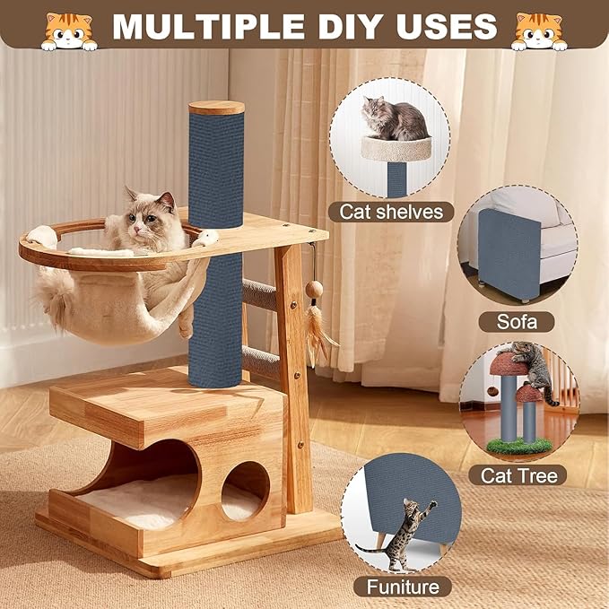 Cat Scratch Furniture Protector, 157.4"x15.8" Cat Scratching Mat, Trimmable Self-Adhesive Cats Claws Scratch Pads, DIY Carpet Mat Replacement for Cats Tree, Cats Wall Shelves, Grey