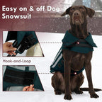 Dog Coat for Large Dogs Waterproof Winter Jacket with Harness Hole Turtleneck Hook & Loop Snowsuit Warm Fleece Dog Jacket for Cold Weather Windproof, Green XL