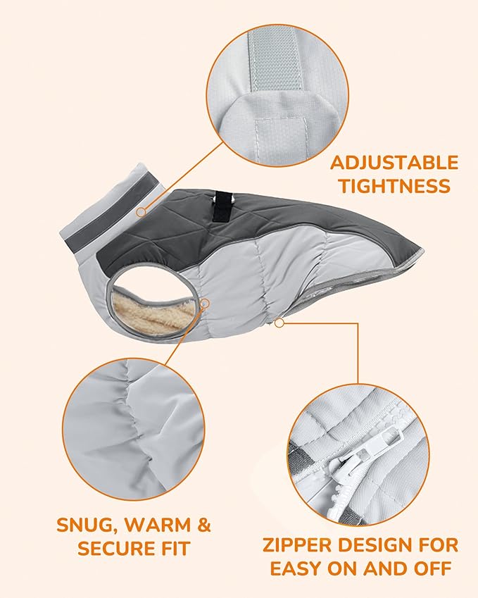 Dog Winter Coat for Large Dogs, Adjustable Puppy Warm Jackets in Cold Weather, Reflective Pet Fleece Vest with External Attachment Points, Zippered Cold-Weather Dog Winter Clothes, L Black