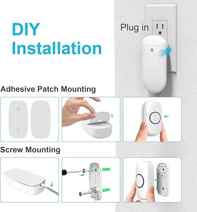 SECRUI Doorbell–Doorbell Wireless Kits for Front Door – Battery Operated Doorbell with 52 Chimes, 5 Volume Levels – Waterproof Doorbell (2 Push Buttons 2 Receivers)