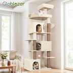 Globlazer Extra Large Cat Tree Tower for Indoor Cats Large Adult, 80in Tall Heavy Duty Cat Tree with 3 Spacious Cat Condos, Oversized Fan-Shaped Perch, 6 Full Sisal Scratching Posts, S80, Beige