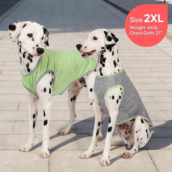 KYEESE 2Pack Dog Shirt, Lightweight Sun Protection Sleeveless Dog T Shirts for Medium Large Dogs, Breathable Pet Reflective Tank Top Summer Dogs Clothes for Outdoor Walking, Green+Grey, 2XL