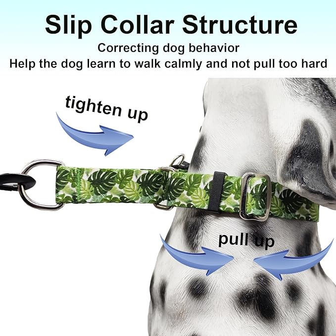 Dog Collar Martingale with Buckle Adjustable Nylon Tropical No Pull Anti Escape Training Dog Collars (Palm Leaf, Small)