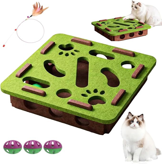 2026 New Cat Nail File Enrichment Box,Cat Scratch Puzzle Enrichment Box,Interactive Cats Toy with 3 Bell Balls for Indoor Cats Self Play,Encourages Hunting Instincts (A)