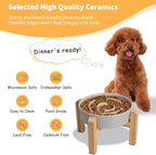 Elevated Slow Feeder Dog Bowl - Ceramic Maze Food Dish with Bamboo Stand - Raised Feeding Bowl for Fast Eaters - Ideal for Small and Medium Dogs - Grey - 6.7 inch