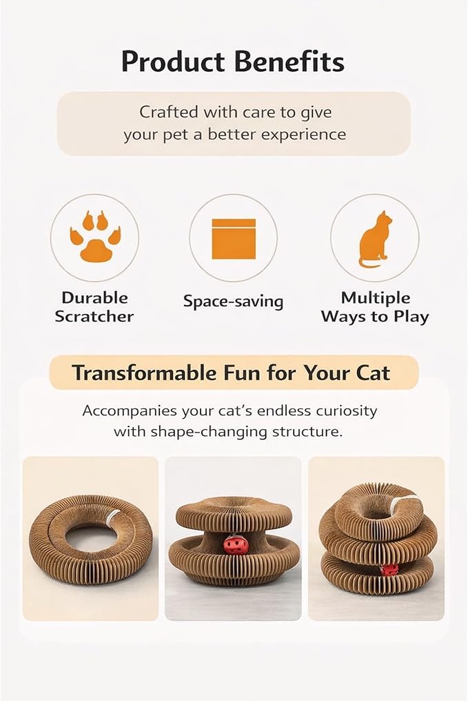 Kitty Curvels Style Transformable Cat Scratcher for Indoor Cats – Interactive Reversible Cat Scratching Pad, Durable Corrugated Cardboard for Furniture Protection（2PC）
