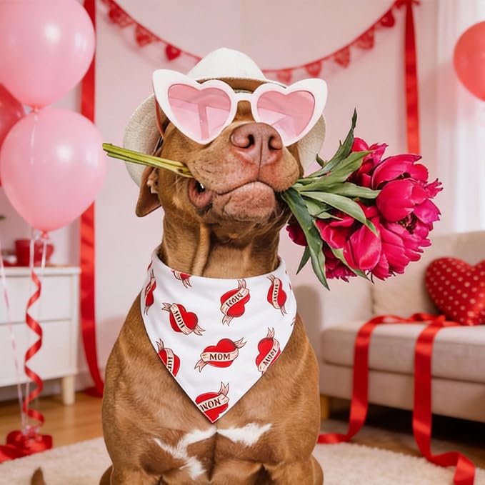 Dog Bandanas for Valentine's Day - Love Mom - Holiday Costume Mother’s Day Pet Scarf with Snap Button for Large & Extra Large Breeds 75lbs+