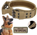 Tactical Dog Collar with Handle - Military Adjustable Dog Training Collar Soft Nylon and Heavy Duty Metal Buckle for Medium Large Dogs - with Patch (Brown with Patch, Large)