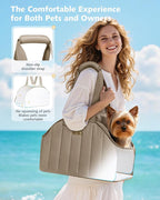 Pecute Dog Purse Carrier, Lightweight Dog Carriers for Small Dogs with Large Pockets, Dog Soft-Sided Carriers up to 6.6lbs, Pet Carrier for Puppy Cat, Suitable for Travel, Subway, Khaki