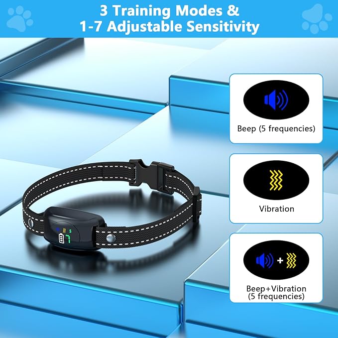 Bark Collar, 2 Pack No Shock Bark Collar for Large & Medium Dogs - Safe & Humane Barking Collar with Beep Vibration & 7 Sensitivity Levels, 100% IPX7 Waterproof Dog Training Collar Indoor Outdoor Use