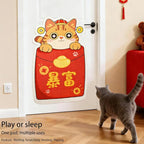 Cartoon Cat Scratching Mat, Cute Wall Cat Scratcher for Christmas, New Year, Pet Scratching Pad with Self-Adhesive Backing, Furniture Protector for Couch Door Sofa Indoor (Red Envelope)