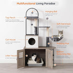 HOOBRO Cat Tree with Litter Box Enclosure, Arched All-in-One 31.5" Cat Tower with Hidden Litter Box Furniture for Indoor Cats, Versatile Cat Condo with Sisal Posts, Hammock, Greige and Gray BG45MZ03