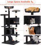 54in Cat Tree Cat Climbing Tower with Scratching Post, Cats House Perch Kitten Tree Condo Wood Playhouse, Pet Trees Tower for Indoor Cats, Dark Gray