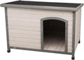 Trixie Natura Classic Dog House - Wooden Outdoor Shelter with Weatherproof Sealer, Hinged Roof & Adjustable Legs for Medium Dogs - Gray - 27 x 41 x 28.5 in