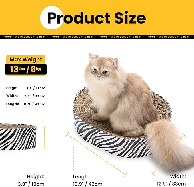 Oval Cat Scratcher Bed, 2-in-1 Cat Scratching Board, Natural Corrugated Cardboard Scratch Pad Lounge, Sealed Base Traps Debris,No Assembly Kitty Furniture,Stylish Colors Blends Any Home Decor