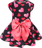 PUPTECK Print Dog Spring Dress Pet Costumes Apparel with Cute Bowtie Puppy Clothes Outfit, Heart, XS