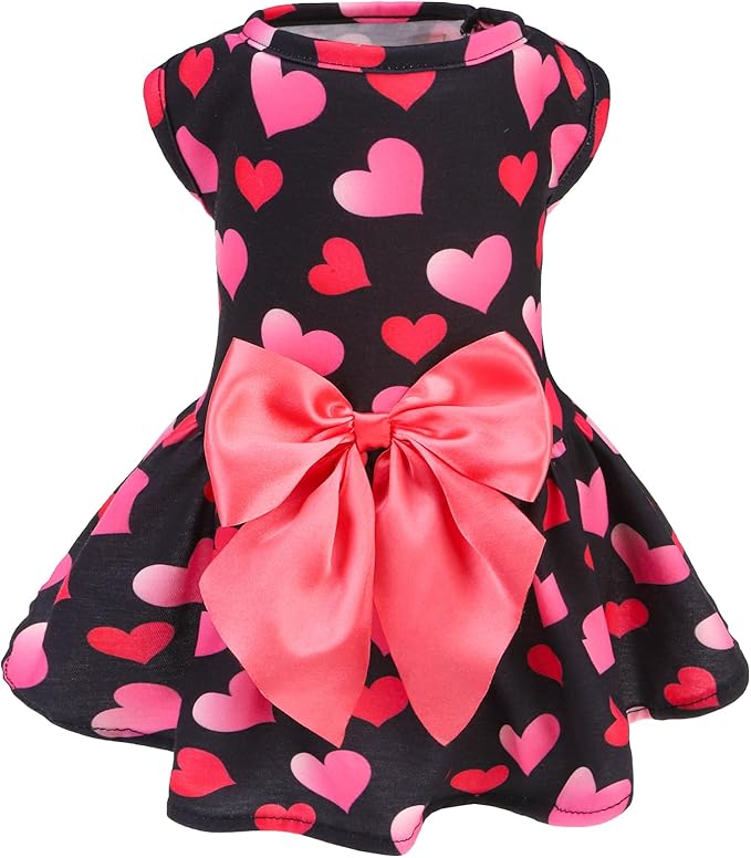 PUPTECK Print Dog Spring Dress Pet Costumes Apparel with Cute Bowtie Puppy Clothes Outfit, Heart, M