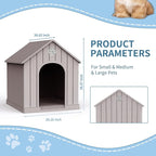 Dog House Outdoor Weatherproof，Waterproof Resin Outside Dog House with Elevated Floor and Air Vents, Durable Doghouse for Samll Medium Large Dogs (Light Grey, 38.62" L×36.26" W×38.07" H)