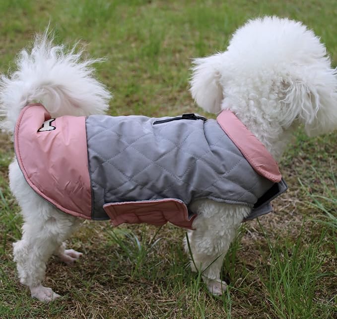 Reversible Dog Coats for Small Dogs Waterproof Warm Puppy Jacket for Cold Winter,Pink and Grey S