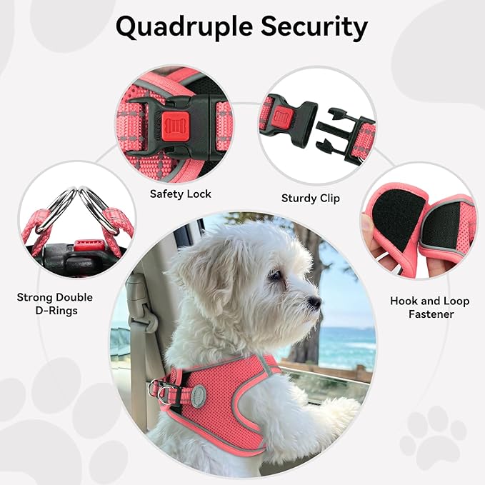 Joytale Small Dog Harness, Breathable Mesh Step-in Vest, Reflective Soft Padded Harnesses for Puppies and Extra Small Dogs, Pink, XS