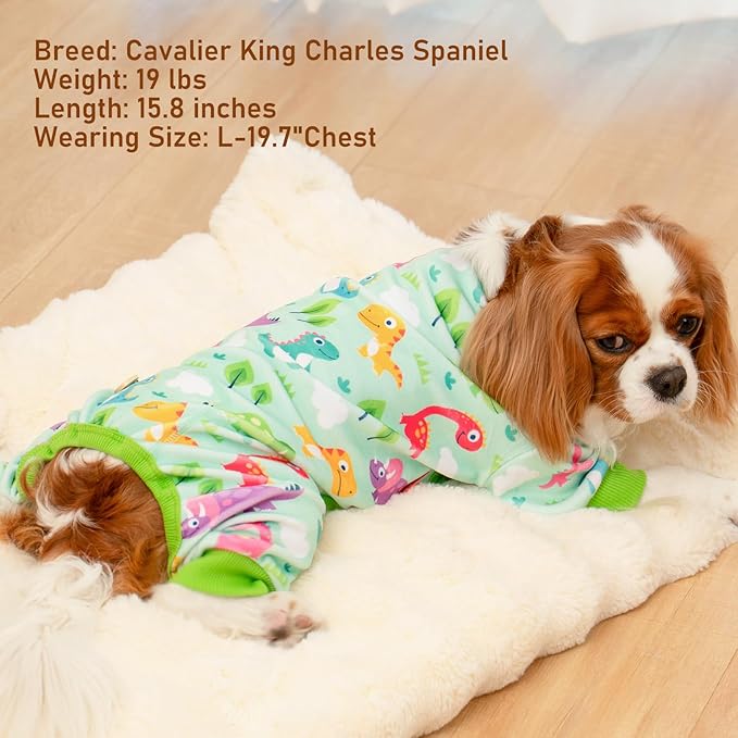 KYEESE Dog Pajamas Stretchy Pet Jammies Onesie Large Dog Pajamas with Colorful Dinosaurs Comfy Clothes for Dogs Boy Girl Velvet Pjs Soft Outfit, XXX-Large