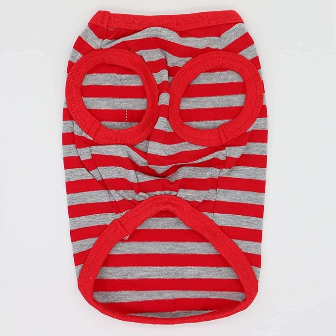 LOPHIPETS 100% Cotton Striped Dog Shirts for Small Dogs Chihuahua Puppy Clothes Tank Vest-Red and Gray Strips/S
