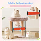 Hey-brother Cat Tree Tower with Rolling Scratching Post, Spacious Plush Platforms, Fully Sisal-Wrapped Column and Plush Toy Ball, Sturdy Bed for Indoor Kittens, 18.9 inches, Muchroom MPJ010SMU