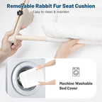 Cat Sill Window Perch - 100% Natural Pine Frame, Soft Rabbit Fur Cushion, Tool-Free Adjustment, Supports 50 lbs (Large-White)