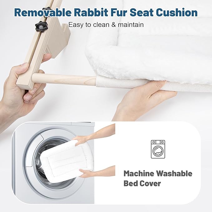 Cat Sill Window Perch - 100% Natural Pine Frame, Soft Rabbit Fur Cushion, Tool-Free Adjustment, Supports 40 lbs (Medium-White)
