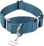 Martingale Dog Collar, No-Buckle Escape-Proof Design, Heavy-Duty Nylon and Welded D-Ring, Adjustable Training Collar for Medium Large Dogs (Haze Blue, L)