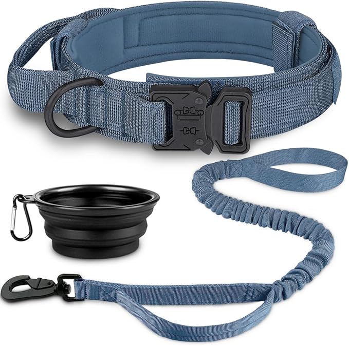 COOYOO Dog Collar,3 Piece Set Tactical Dog Collars, Adjustable Military Training Nylon Dog Collar with Control Handle and Heavy Metal Buckle for Medium and Large Dogs