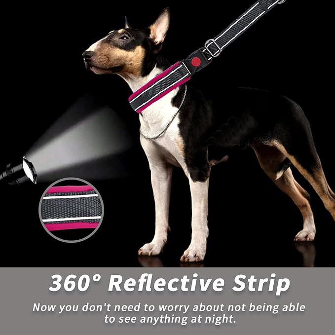 Martingale No Pull Dog Collar for Large Medium Small Dogs, Heavy Duty Nylon Reflective Adjustable Anti Pull Slip Collar with Buckle for Training Walking S Black Hot Pink