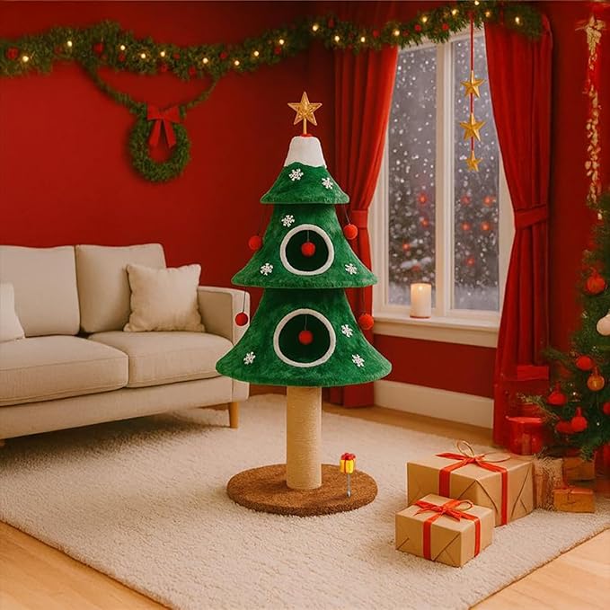 Cat Christmas Tree Multi Level Cat Tower with Scratching Posts Plush Condos and Holiday Cat Furniture Design Available in Multiple Styles and Sizes (Alpine, 52" H)