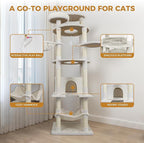 Beige 78in Heavy Duty Cat Tree, Cat Tree Tower for Indoor Cats Large Adult, Extra Cat Tower with 12 Sisal Scratching Post, Large Top Platform, Hammock, Cat Condo for Kittens