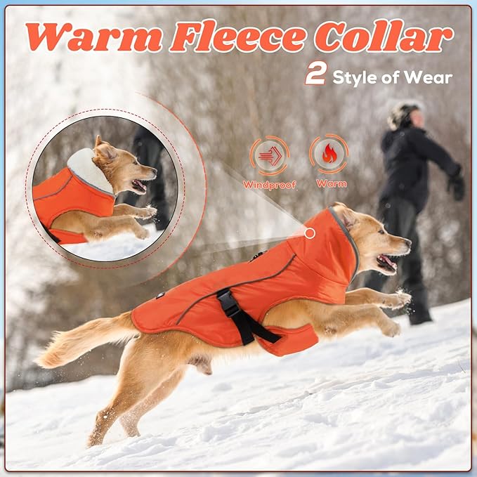 EMUST Dog Coat for Winter, Cozy Winter Jackets for Small/Medium/Large Dogs, Solid Color Dog Apparel for Cold Weather with Fleece Lining, Orange, XXXL