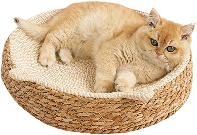 Cat Scratcher Bowl – Woven Kitten Bed | Breathable Hand-Woven Cotton Rope Cat Bed with Kitten Ear Design, Doubles As Scratcher for Play Exercise Enrichment Nail Trimming Paw Care and Safe Furniture