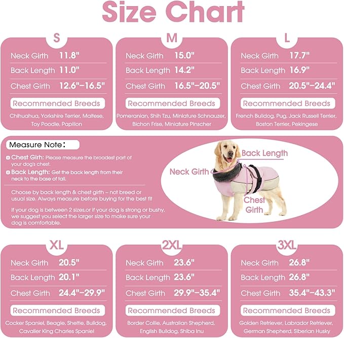 QBLEEV Warm Dog Jacket - Reflective, Adjustable Winter Coat with Turtleneck for Cold Weather, Waterproof Fleece Snowsuit for Small, Medium, Large Dogs