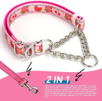 Rose Dog Collar Martingale with Chain - Reflective No-Pull Adjustable Training Collar, Floral Design for Medium, Large Dogs(XL)