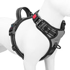 PHOEPET No Pull Dog Harness Medium Reflective Front Clip Vest with Handle,Adjustable 2 Metal Rings 3 Buckles,[Easy to Put on & Take Off](XL, Grey)