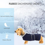 Geyecete Dachshund Winter Coat, Dog Jacket, Navy, X-Small, Waterproof, Padded Fleece Lining, Reflective Piping, Lead Slot