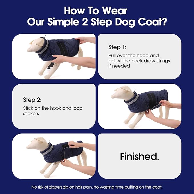 KAMA BRIDAL Dog Winter Coat Warm Padded Puppy Jacket Windproof Water Resistant Clothes for Small Medium Large Pets Christmas Sweater Outfit Vest(DarkBlue, S)